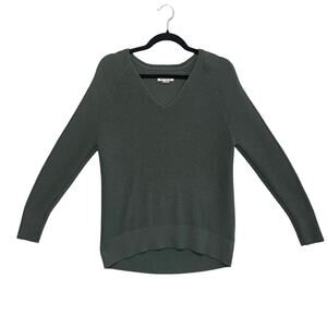 Athleta Hanover V-Neck Sweater Women's Sz XS Gray Waffle Knit Merino Wool Casual